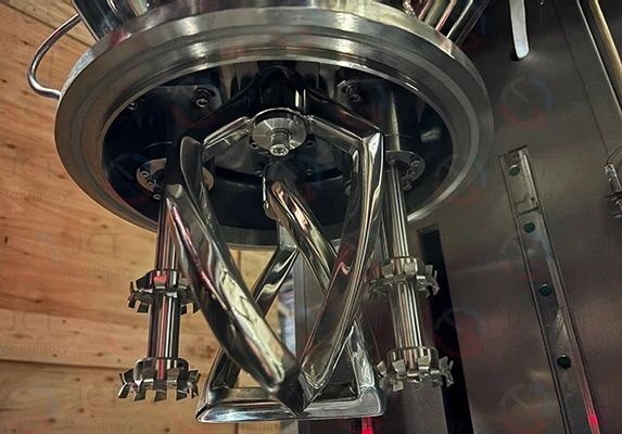 high-shear planetary blades ensuring zero dead zone in small scale mixing planetary twisted blades and dispersing discs of laboratory double planetary mixer